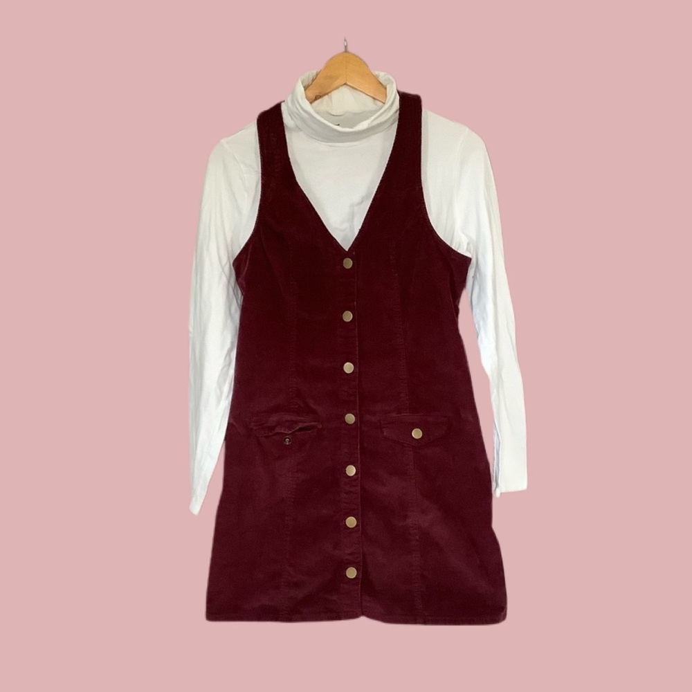 Maroon Corduroy Overall Dress 🍓